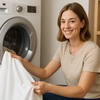 An image of a woman loading sheets into the dryer