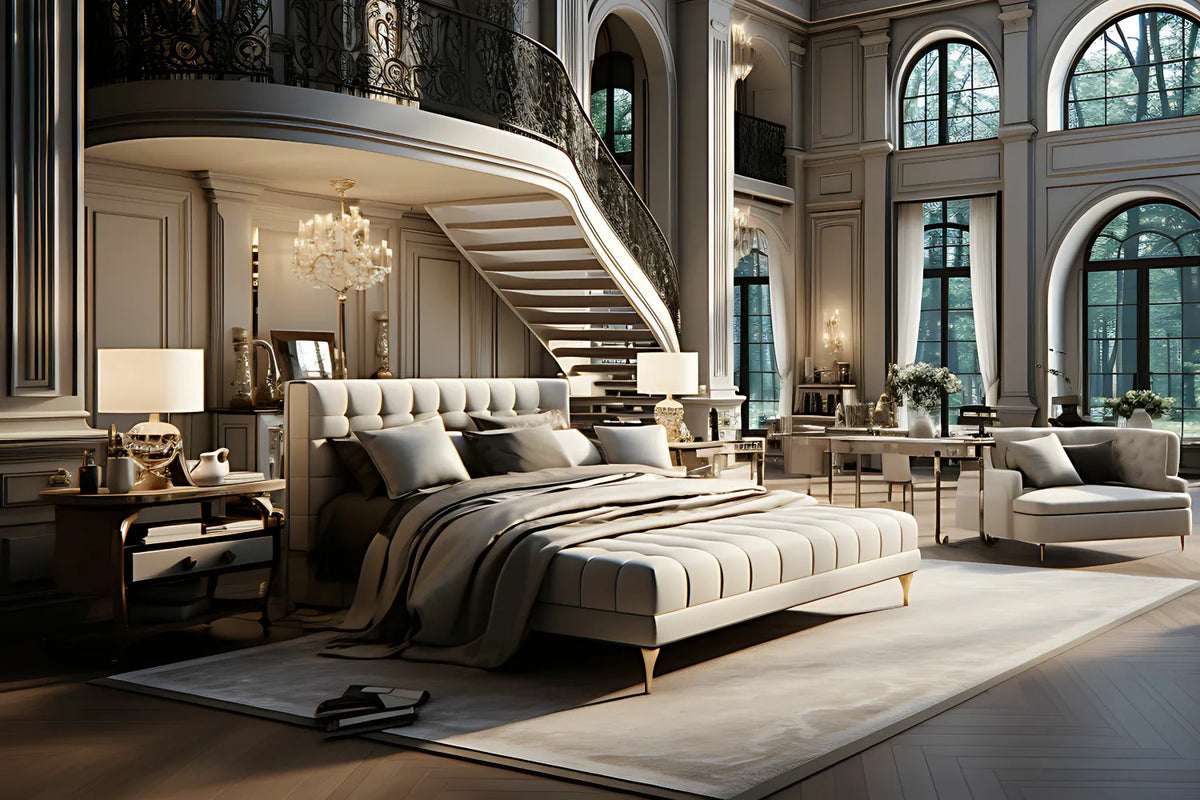 Luxury bedroom with premium bed, plush mattress, and elegant bedding