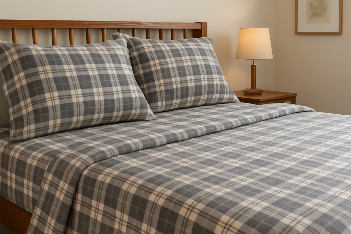 An image of a bed with flannel sheets