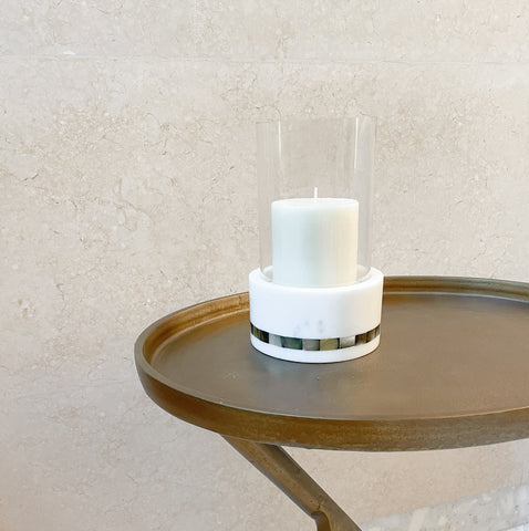 White Marble Grey Pearl Hurricane Candle Holder