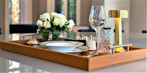 Pierre Hotel Tray | Hand Stitched Leather | Caramel