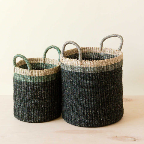 Black Baskets with Handle, set of 2 - Floor Baskets