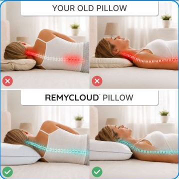Old pillow compared with supportive RemyCloud pillow