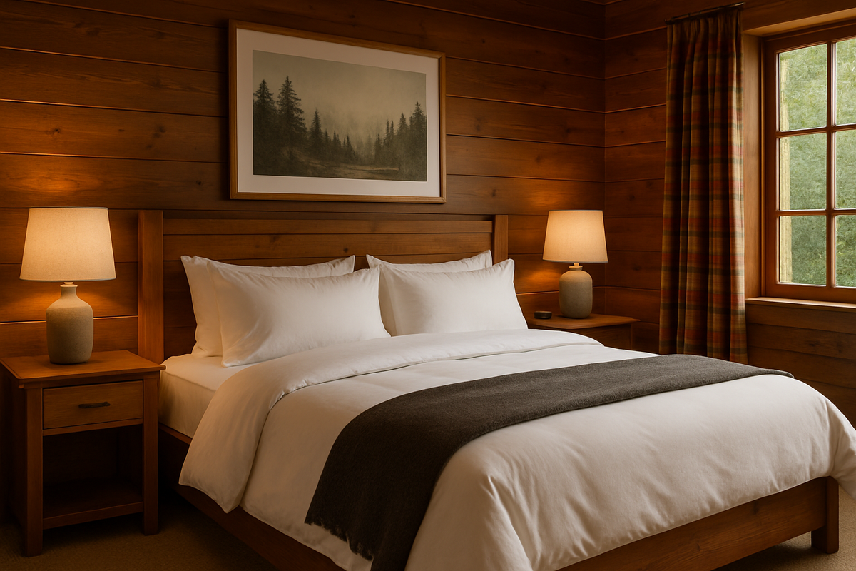 An image of a cabin style airbnb room