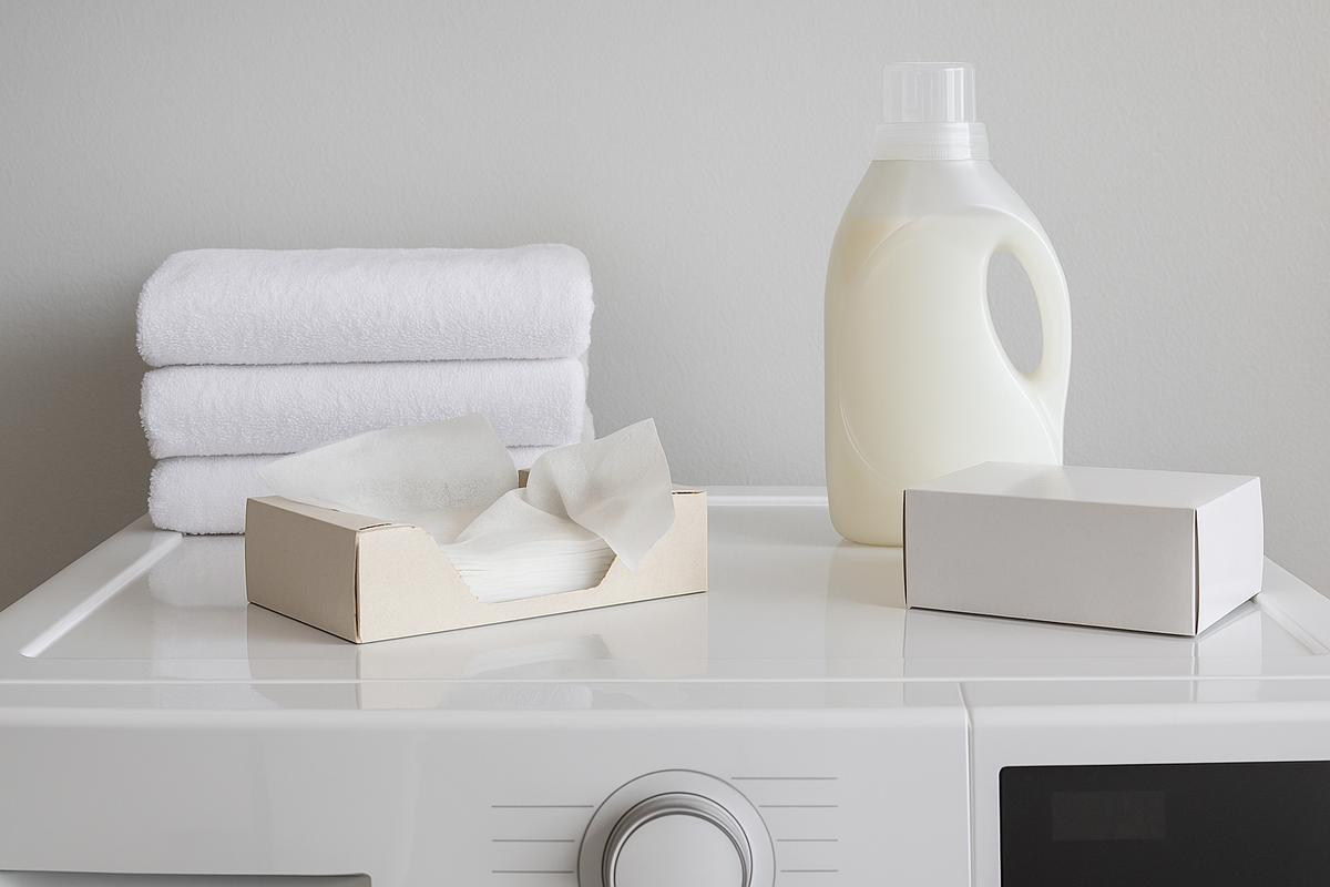 An image of dryer sheets and fabric softner