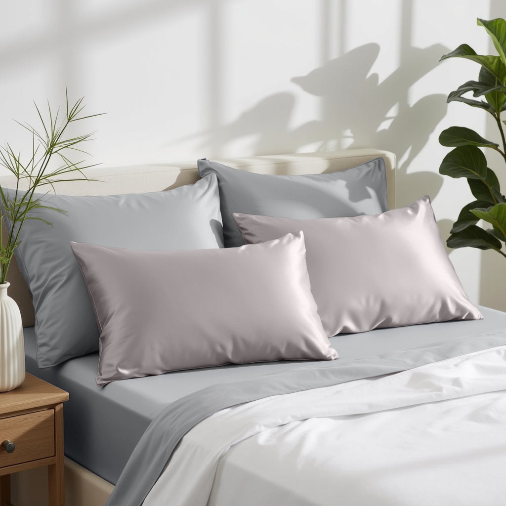 An image of silk sheets and pillowcases