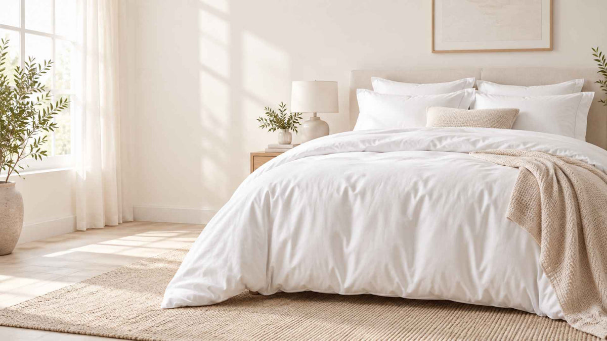 A duvet cover on the bed.
