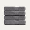 Stack of gray towels on a white background