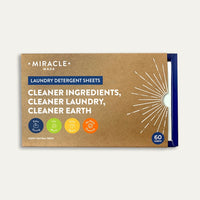 Box of Miracle Made laundry detergent sheets with branding and product description on a white background