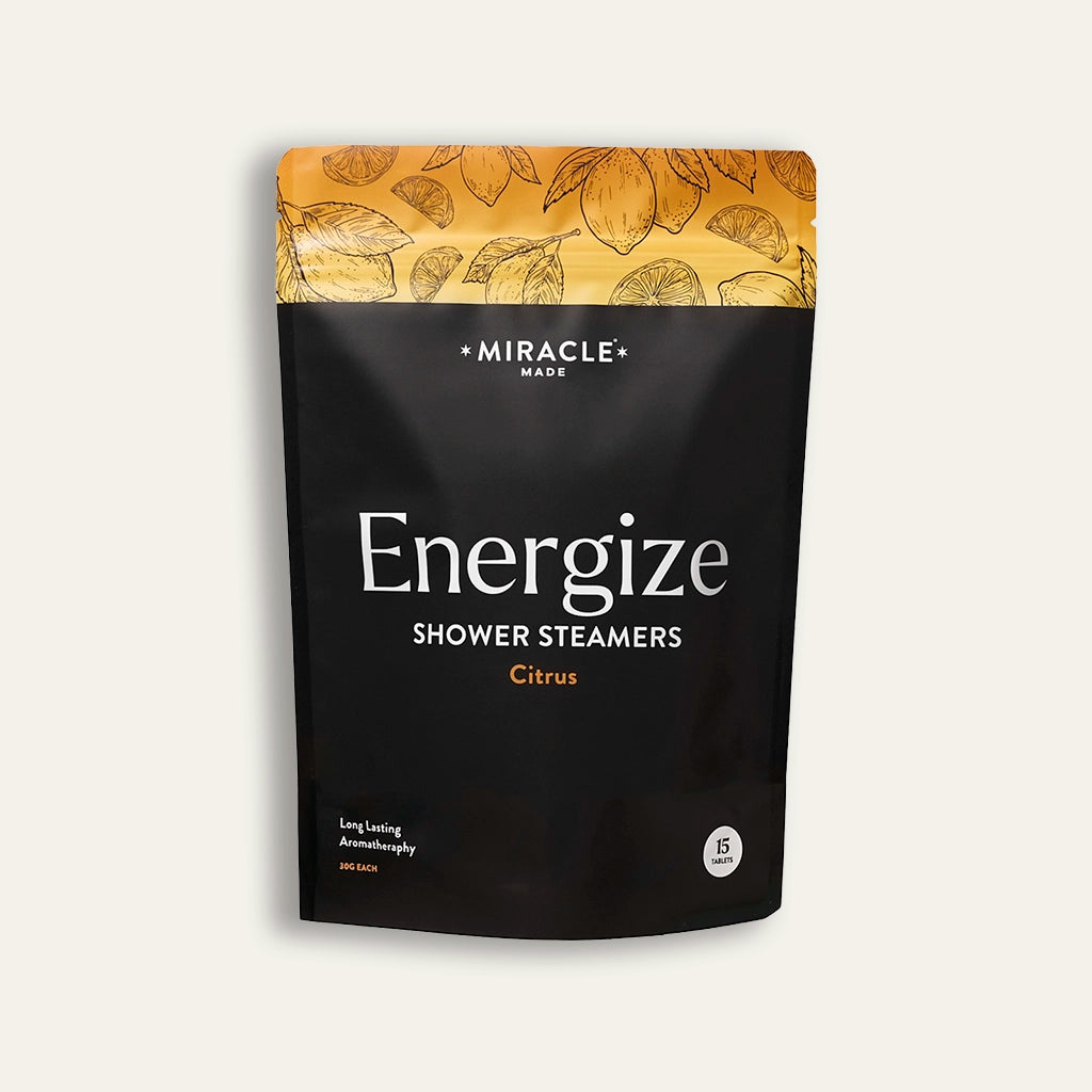 Packaged shower steamers with 'Miracle Made' branding on a white background