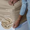 Person adjusting a beige fitted sheet with text indicating fit and stay put feature.