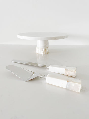 Cake Knife Server Set with Mother of Pearl Inlay
