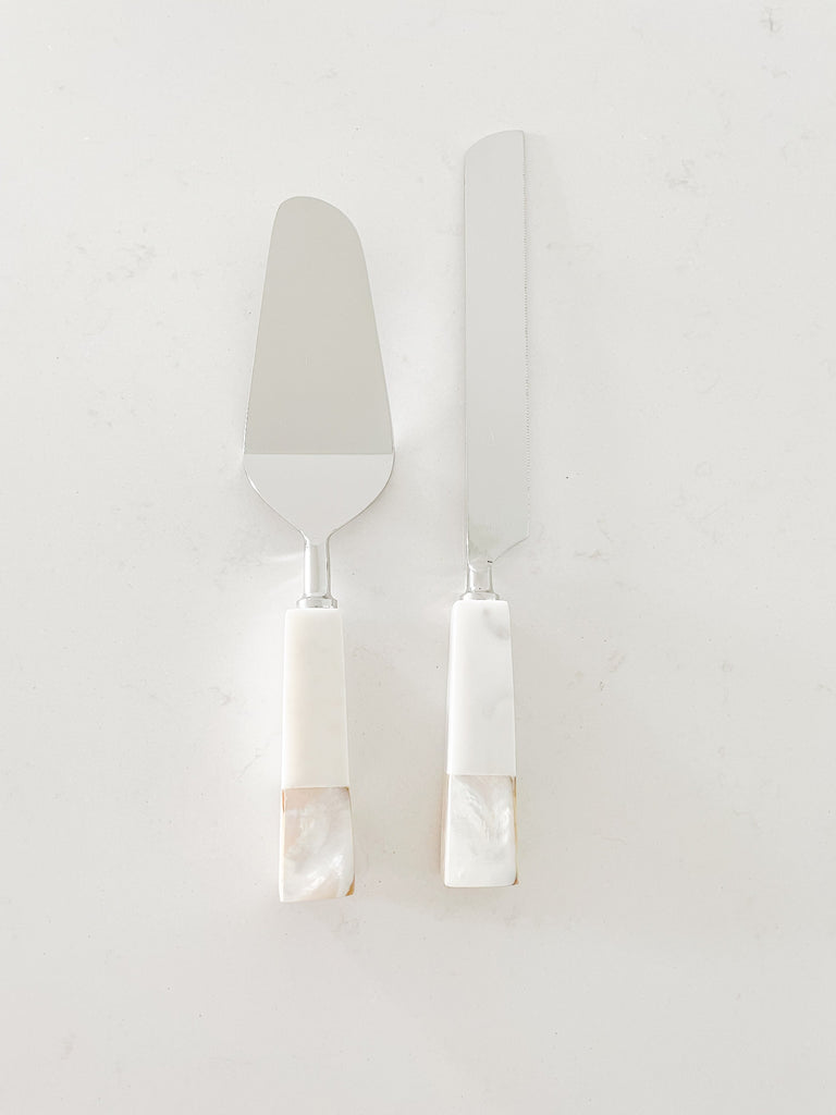 Cake Knife Server Set with Mother of Pearl Inlay