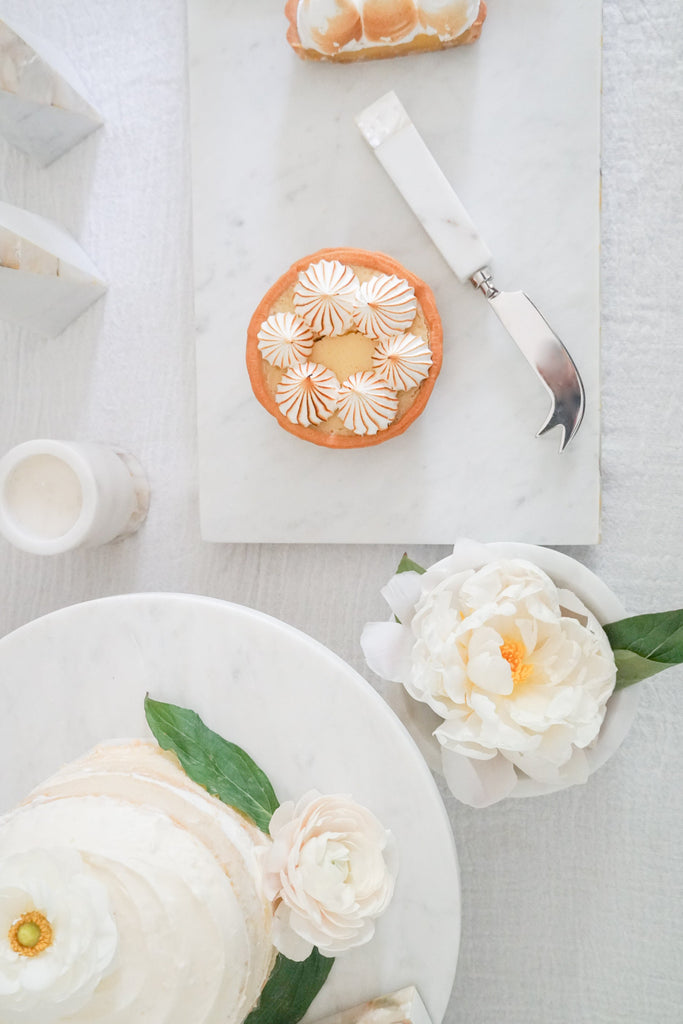 White Marble Cheese Board & Knife Set with Mother of Pearl Inlay
