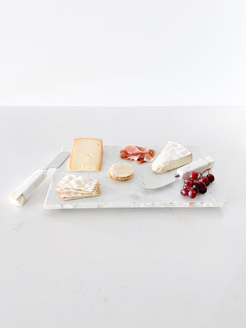 White Marble Cheese Board & Knife Set with Mother of Pearl Inlay