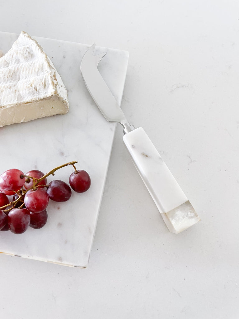 White Marble Cheese Board & Knife Set with Mother of Pearl Inlay