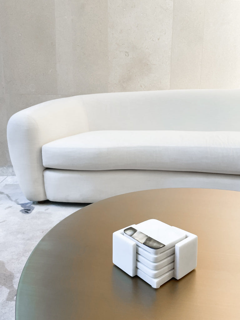 Grey Mother of Pearl White Marble Coasters with Holder (set of 4)