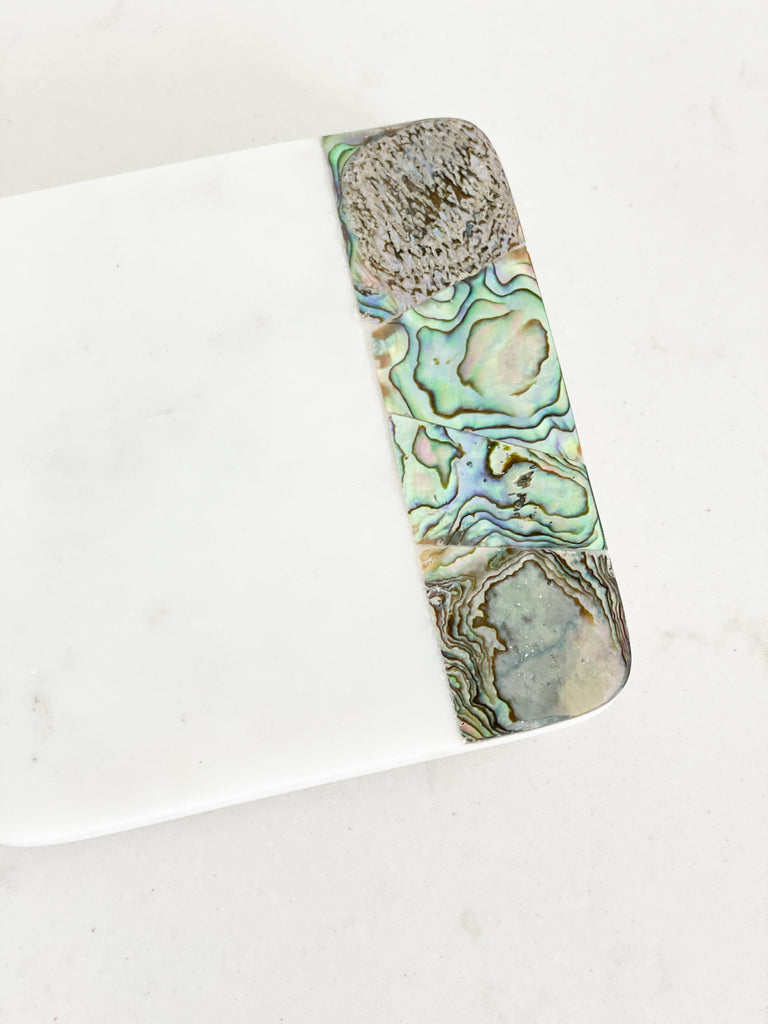 Rainbow Mother of Pearl White Marble Coasters with Holder (set of 4)