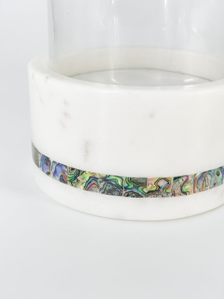 White Marble Rainbow Pearl Hurricane Candle Holder
