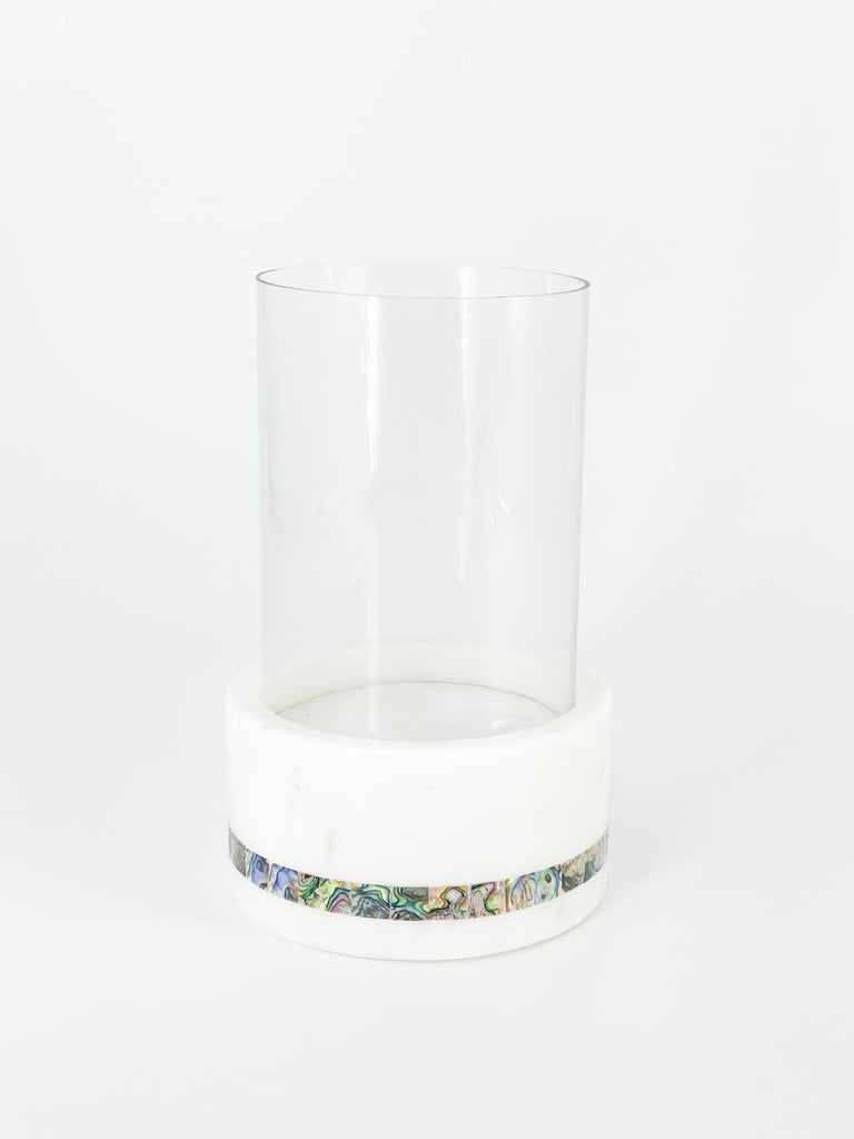 White Marble Rainbow Pearl Hurricane Candle Holder