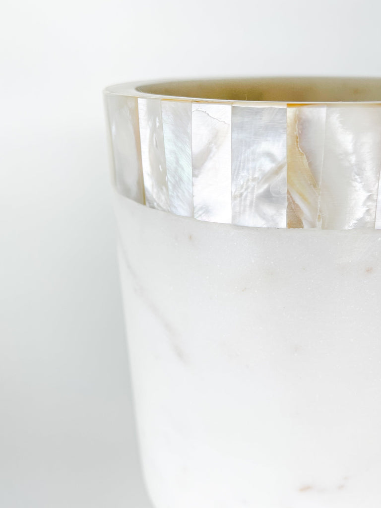 White Marble Utensil Holder with Mother of Pearl Inlay