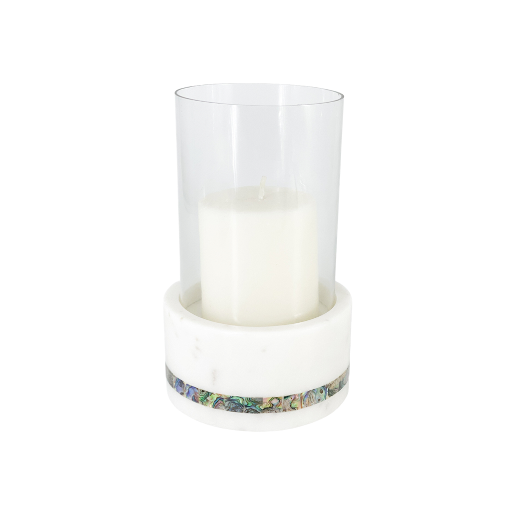 White Marble Rainbow Pearl Hurricane Candle Holder