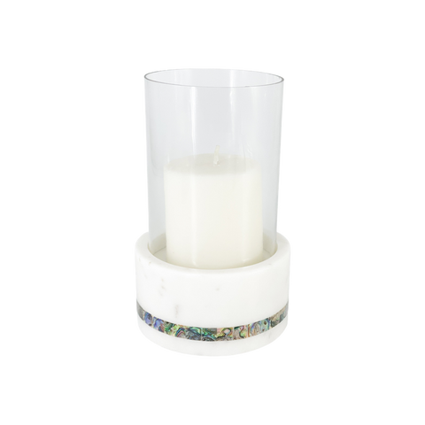 White Marble Rainbow Pearl Hurricane Candle Holder