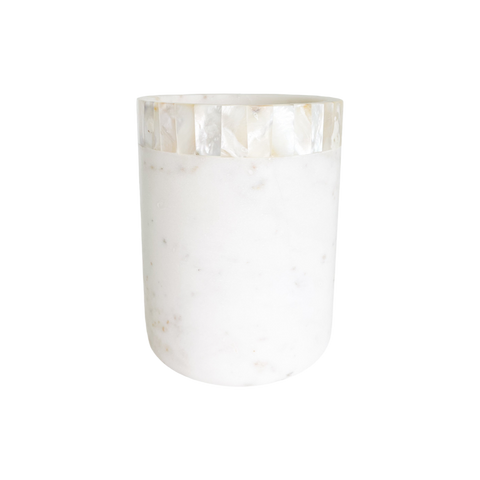 White Marble Utensil Holder with Mother of Pearl Inlay