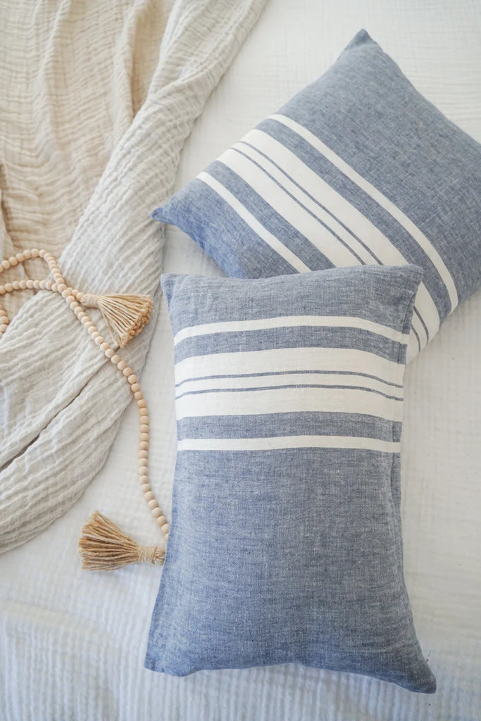 Chambray Blue Bold Stripe So Soft Linen Pillows