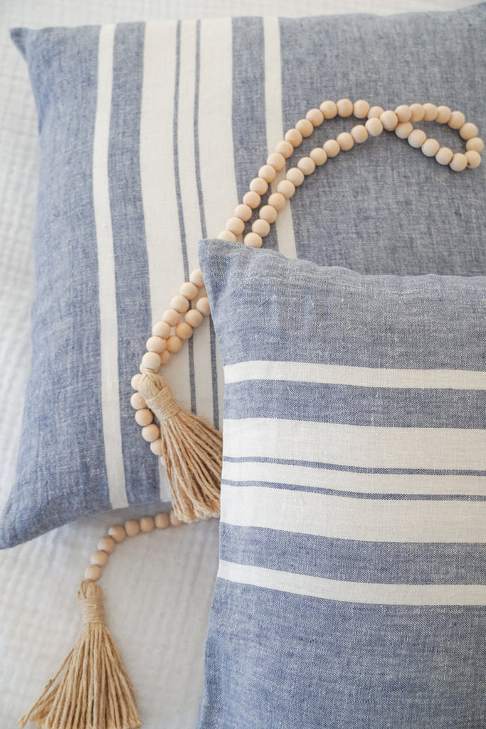 Chambray Blue Bold Stripe So Soft Linen Pillows