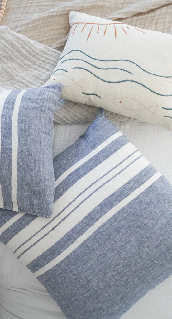 Chambray Blue Bold Stripe So Soft Linen Pillows