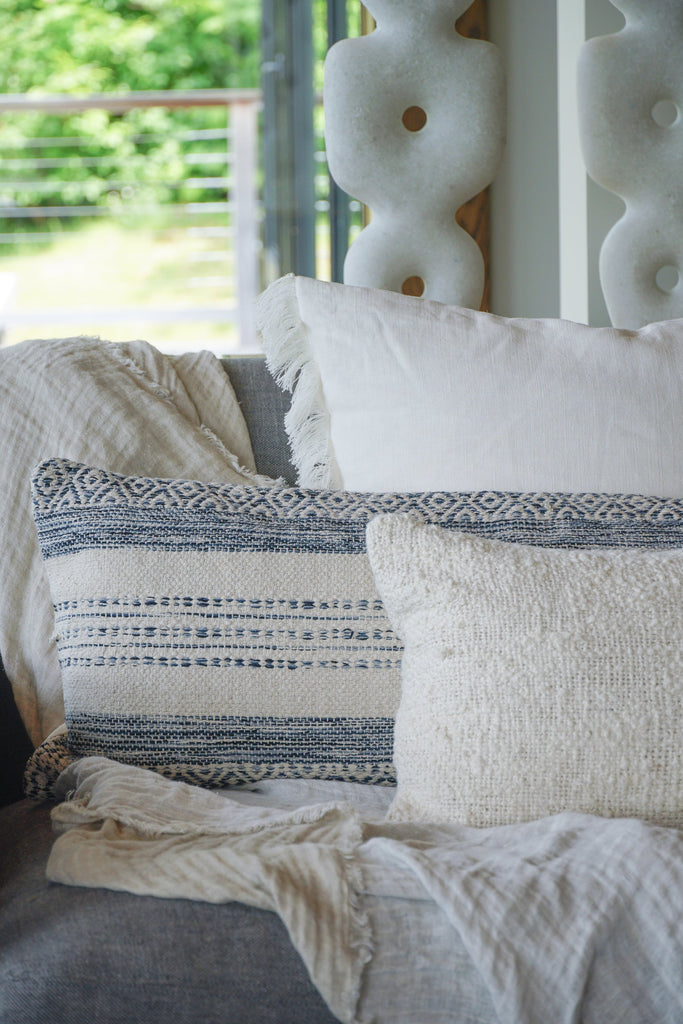 Handwoven Indigo Striped Pillow 14x40