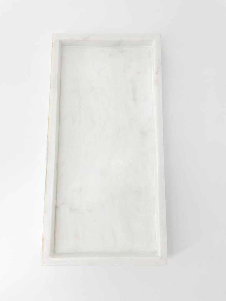 White Marble Tray with Mother of Pearl Inlay by Anaya