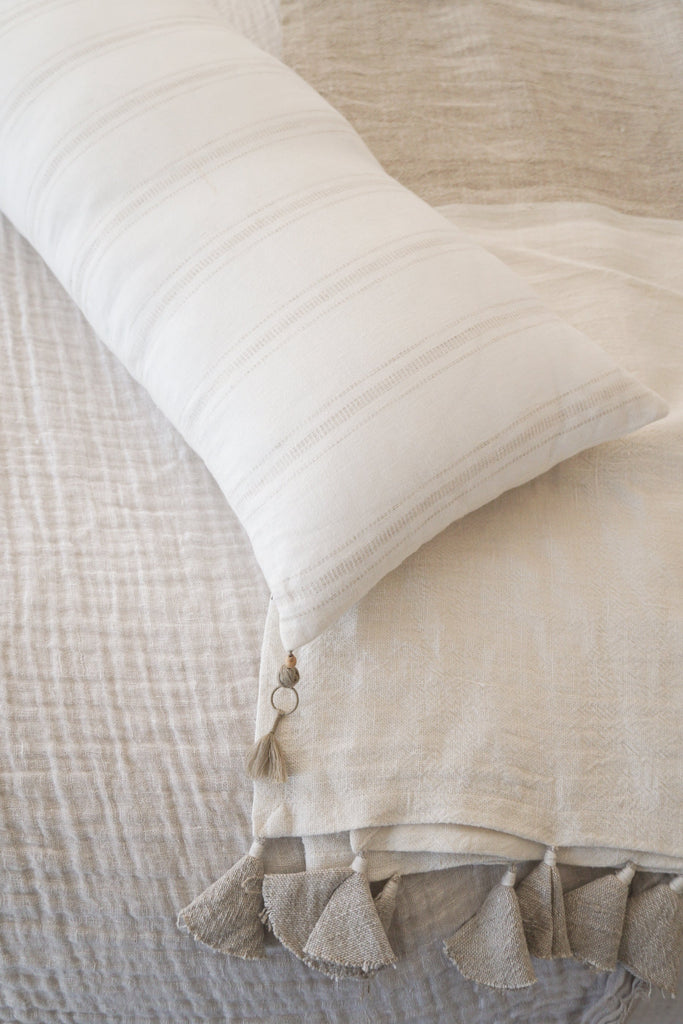 White with Beige Stripes So Soft Linen Pillow