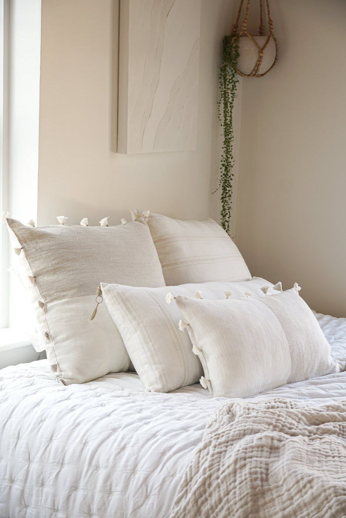 White with Beige Stripes So Soft Linen Pillow