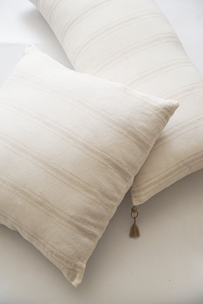White with Beige Stripes So Soft Linen Pillow