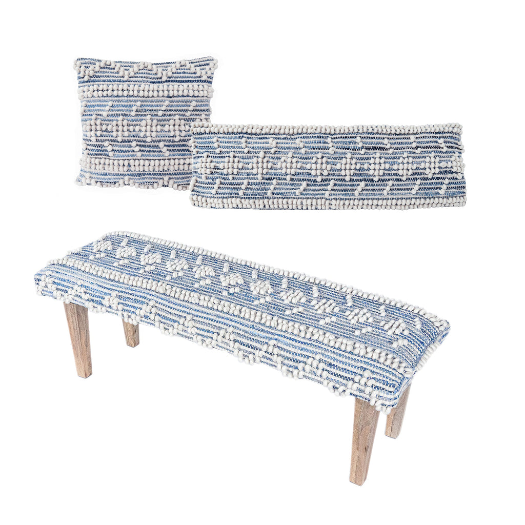 Handwoven Recycled Denim Pillow 14"x40"