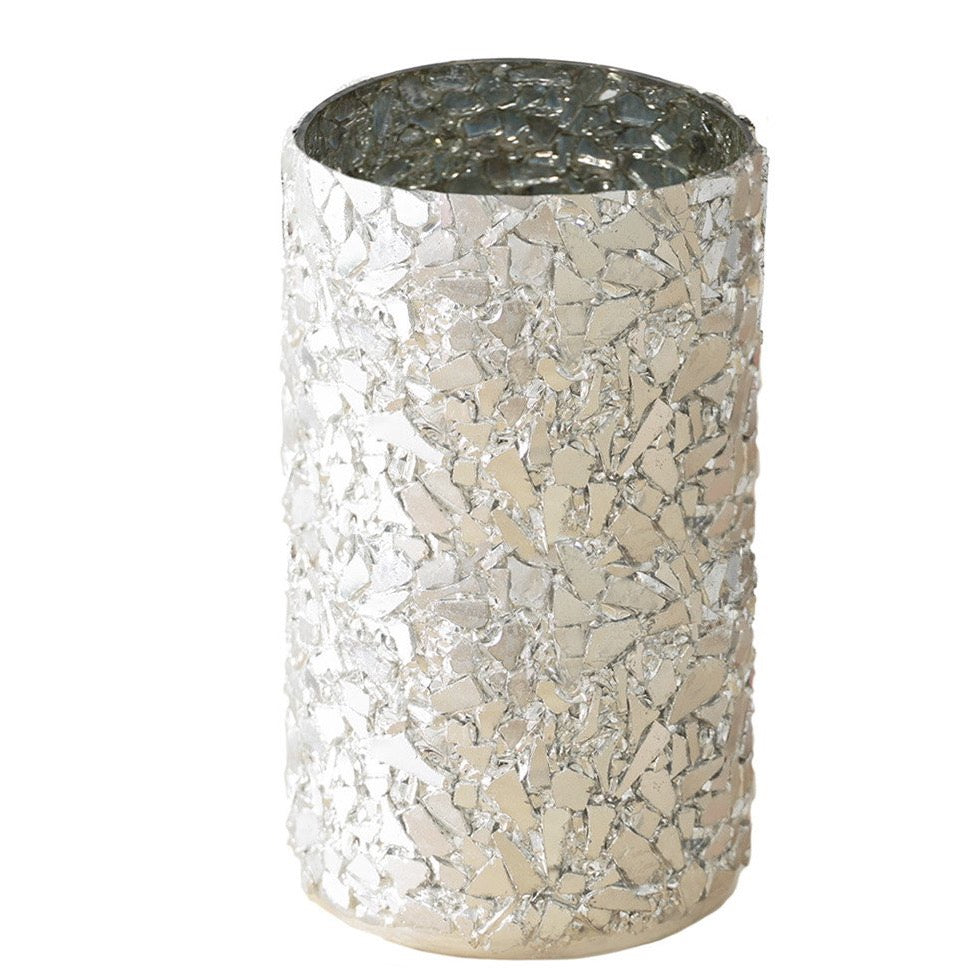 Silver Crushed Mosaic Votive + Vase