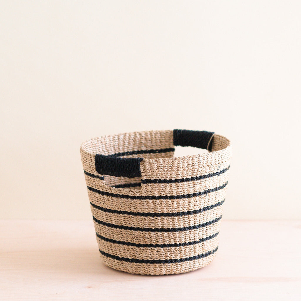 Black + Natural Striped Tapered Basket - Modern Baskets