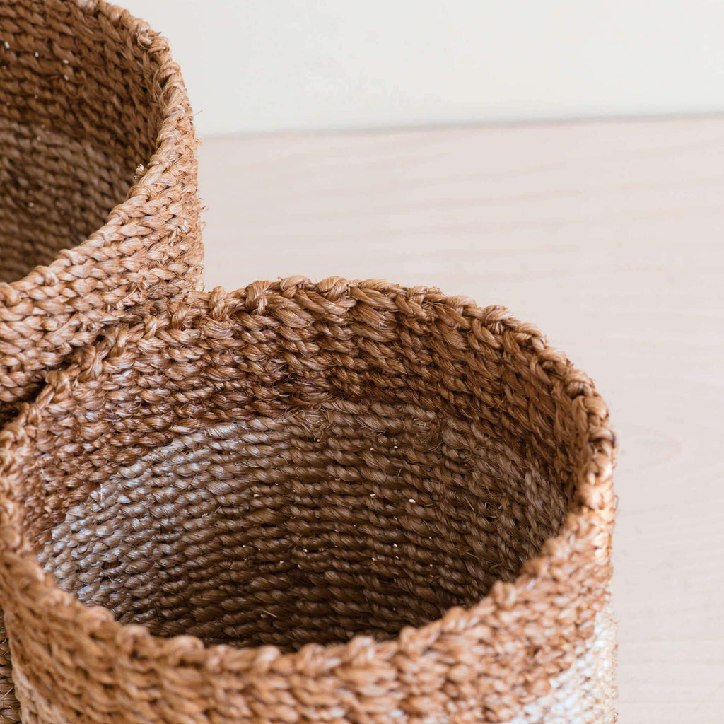 Natural + Brown Tabletop Bins Set of 2 - Wicker Baskets