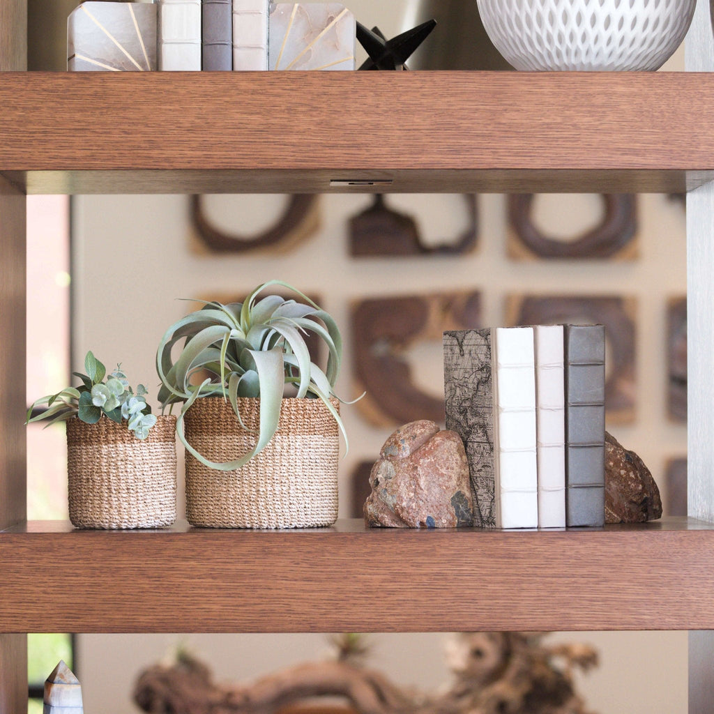 Natural + Brown Tabletop Bins Set of 2 - Wicker Baskets