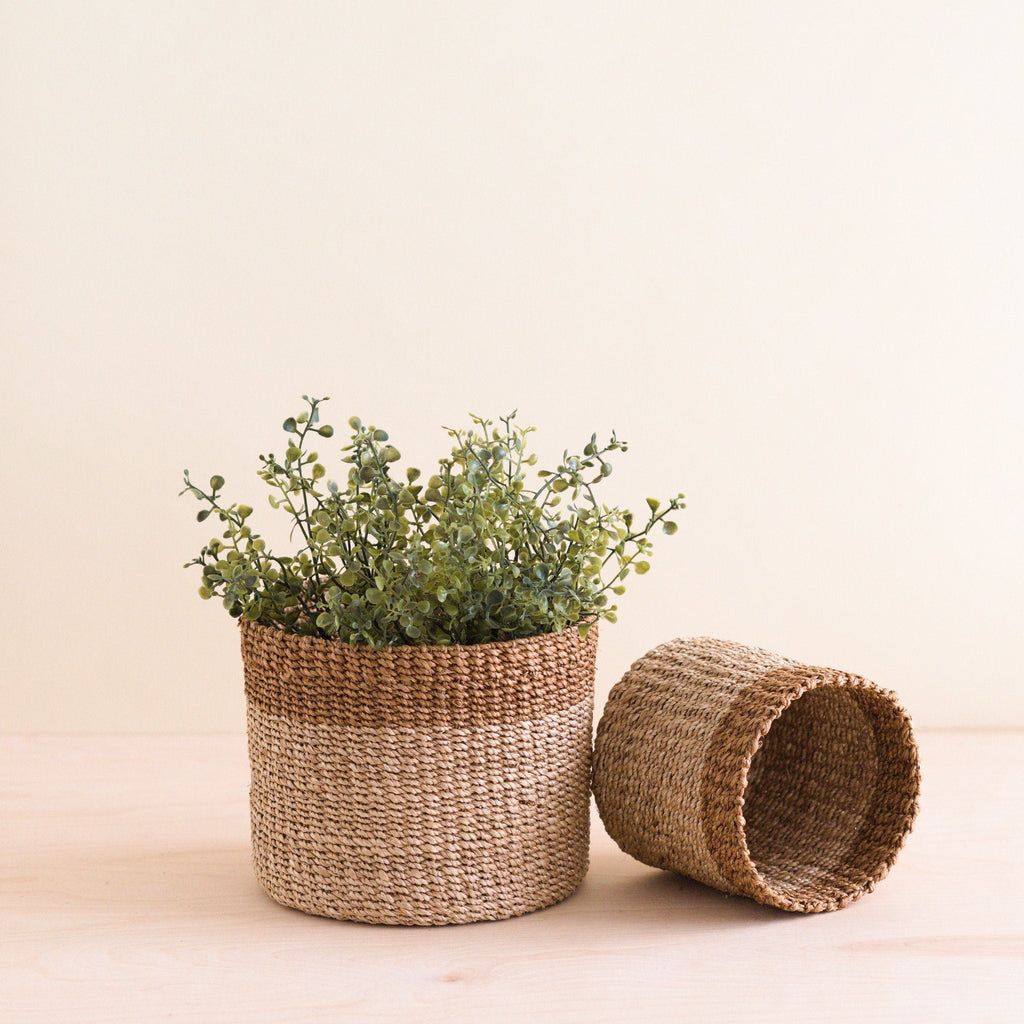 Natural + Brown Tabletop Bins Set of 2 - Wicker Baskets