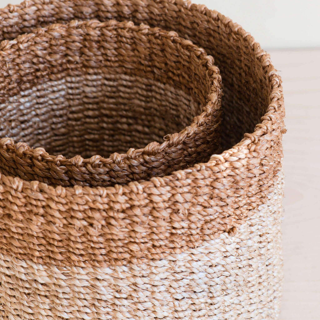 Natural + Brown Tabletop Bins Set of 2 - Wicker Baskets