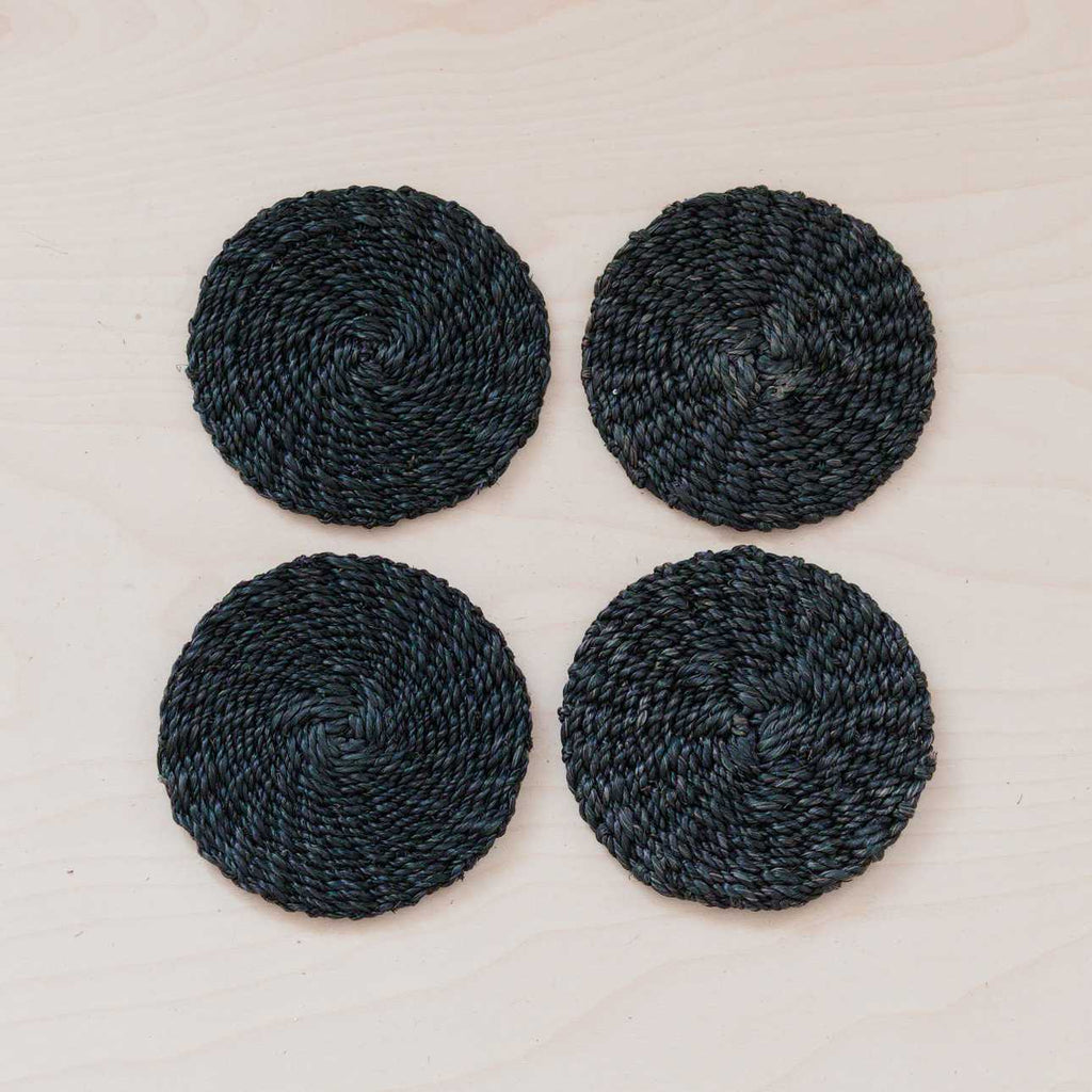 Black Round Braided Coasters, set of 4 - Natural Fiber