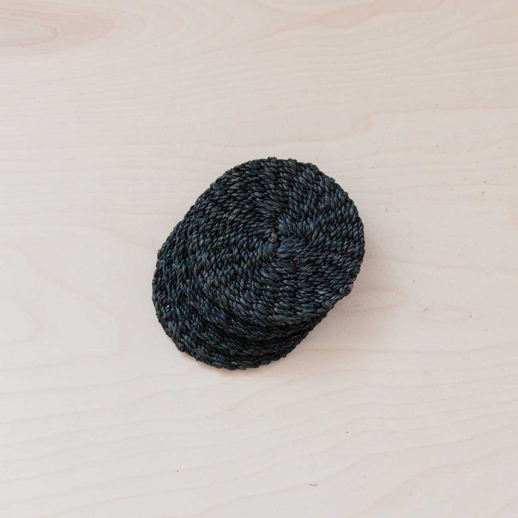 Black Round Braided Coasters, set of 4 - Natural Fiber