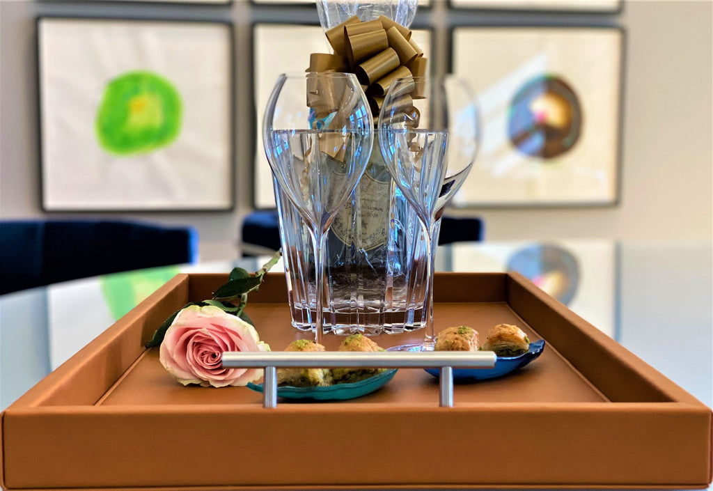 Pierre Hotel Tray | Hand Stitched Leather | Caramel