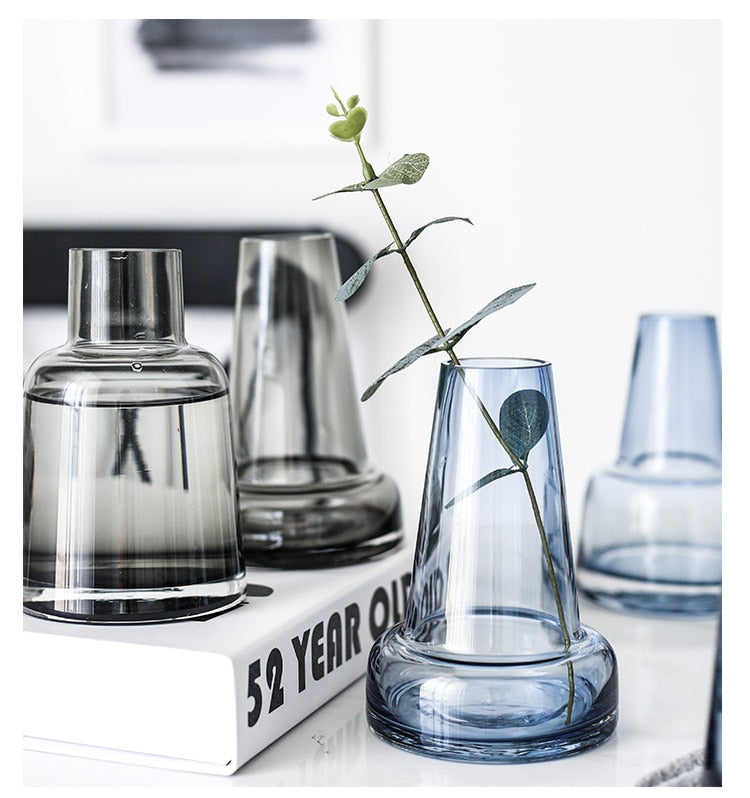 Blue Gray Transparent Glass Vase