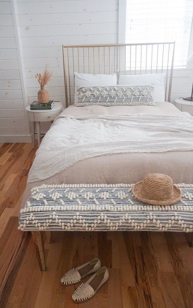 Handwoven Recycled Denim Pillow 14"x40"