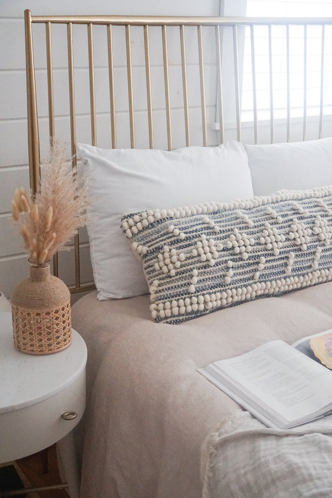 Handwoven Recycled Denim Pillow 14"x40"