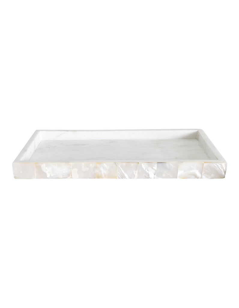 White Marble Tray with Mother of Pearl Inlay by Anaya